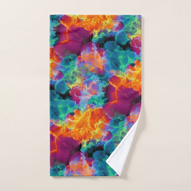 Colourful Rainbow Neon Abstract Watercolor Bath Towel Set (Hand Towel)