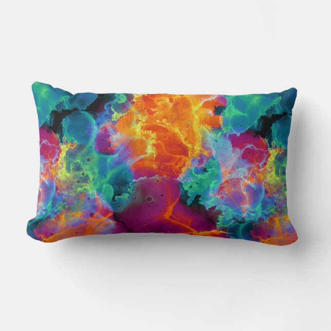 Colourful Rainbow Neon Abstract Watercolor Lumbar Pillow (Front)
