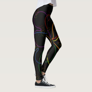 Colourful Rainbow on Black Chic heartS flower Leggings