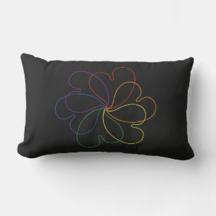 Colourful Rainbow on Black Chic heartS flower Lumbar Pillow