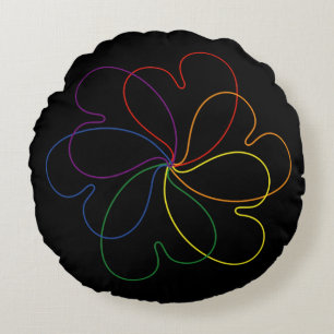 Colourful Rainbow on Black Chic heartS flower Round Pillow