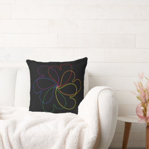 Colourful Rainbow on Black Chic heartS flower Throw Pillow