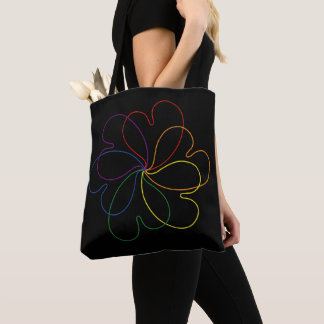 Colourful Rainbow on Black Chic heartS flower Tote Bag