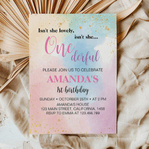 Colourful Rainbow Onederful 1st Birthday Invitatio Invitation