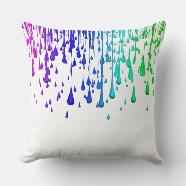 Colourful Rainbow Paint Drips Throw Pillow (Front)