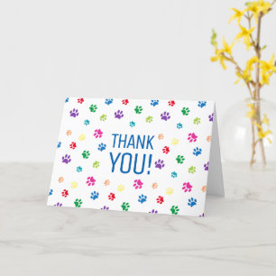 Colourful Rainbow Painted Paw Prints Thank You Card
