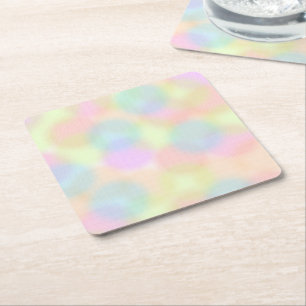 Colourful Rainbow pastel Geometric Circle Pattern Square Paper Coaster