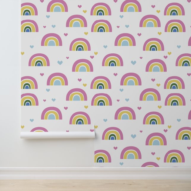 Colourful Rainbow Pastel Pattern Peel & Stick Wallpaper (Application)