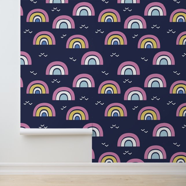 Colourful Rainbow Pattern Navy Blue Wallpaper (Application)