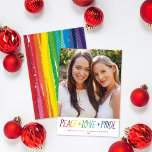 Colourful Rainbow Peace Love Pride LGTBQ  Photo Holiday Card<br><div class="desc">This festive holiday photo card features a colourful rainbow greeting that says "peace love & pride". The back of the card features the same colourful rainbow background. This design accommodates one photo and would work well in colour or black and white. Design Tip: You can add another photo or more...</div>