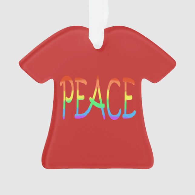 Colourful Rainbow Peace Word Red Ornaments (Front)