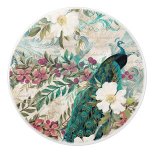 Colourful Rainbow Peacock Ceramic Knob