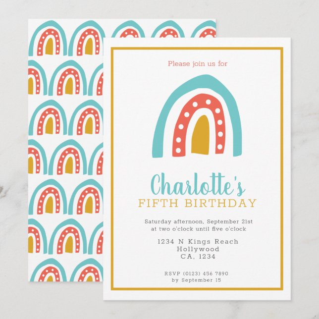 Colourful Rainbow Personalized Birthday Party Invitation (Front/Back)