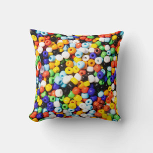 Colourful Rainbow Pile of Beads Throw Pillow