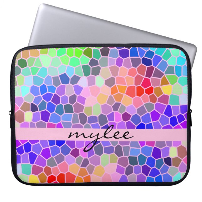 Colourful Rainbow Pink Blue Abstract Funky Mosaic Laptop Sleeve (Front)