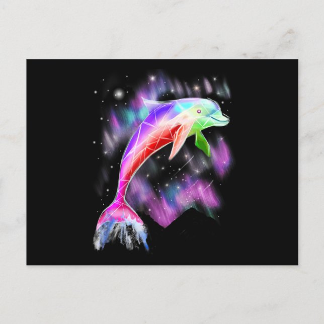 colourful rainbow pink dolphin ocean galaxy space  postcard (Front)