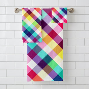 Colourful Rainbow Plaid Bath Towel Set