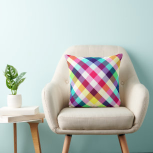 Colourful Rainbow Plaid Throw Pillow