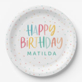 Colourful rainbow polka dot birthday paper plate (Front)