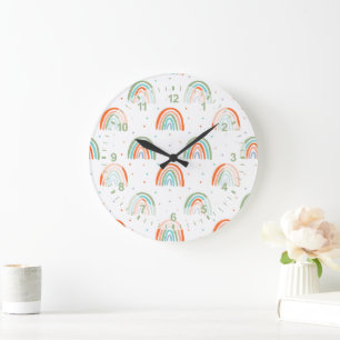Colourful Rainbow Polka Dot Pattern Large Clock