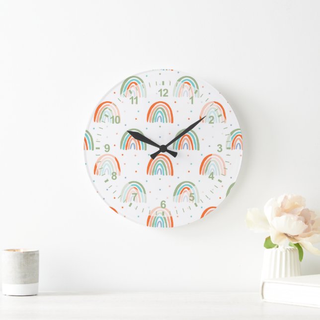 Colourful Rainbow Polka Dot Pattern Large Clock (Home)