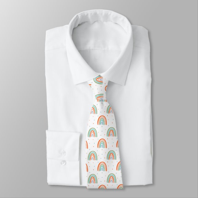 Colourful Rainbow Polka Dot Pattern Tie (Tied)