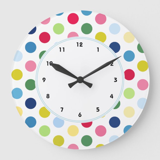 Colourful Rainbow polka dot wall clock (Front)