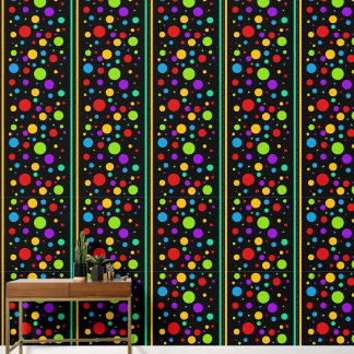 Colourful Rainbow Polka Dots and Stripes Wallpaper