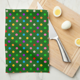 Colourful Rainbow Polka Dots Green Kitchen Towel