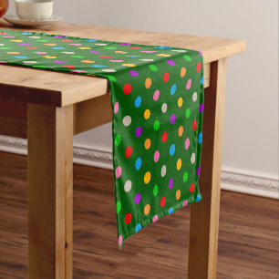 Colourful Rainbow Polka Dots Green  Short Table Runner