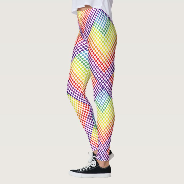 Colourful Rainbow Polka Dots on White or Your Colo Leggings (Left)