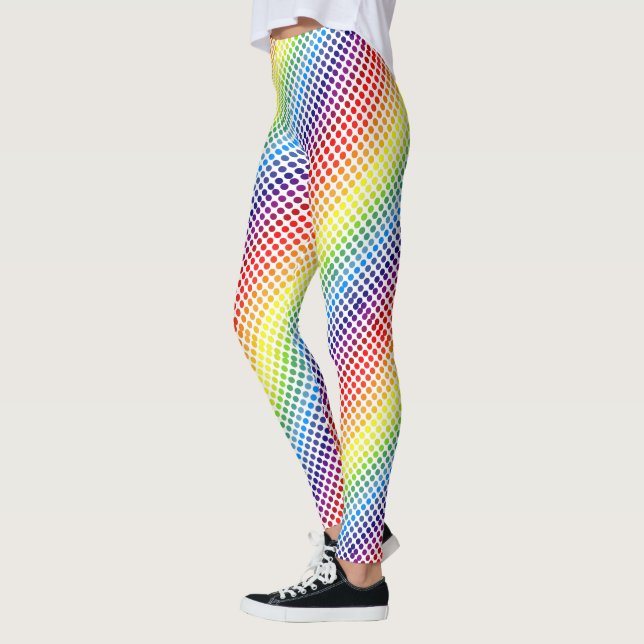 Colourful Rainbow Polka Dots on White or Your Colo Leggings (Left)