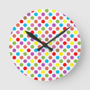 Colourful rainbow polka dots pattern round clock