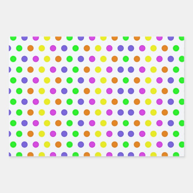 Colourful Rainbow Polka Dots Pattern Wrapping Paper Sheet (Front)