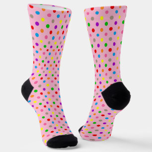 Colourful Rainbow Polka Dots Pink Socks