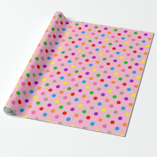 Colourful Rainbow Polka Dots Pink  Wrapping Paper
