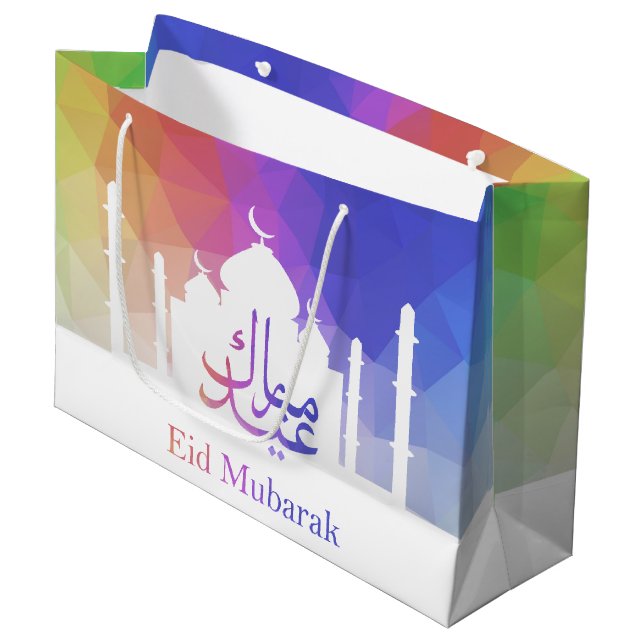 Colourful Rainbow Polygonal Eid - Large Gift Bag (Front Angled)