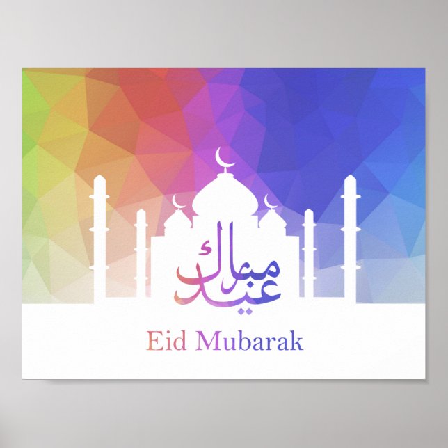Colourful Rainbow Polygonal Eid Mosque Poster Prin (Front)
