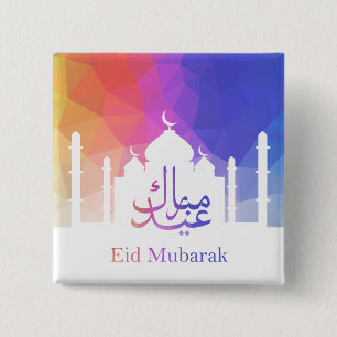 Colourful Rainbow Polygonal Eid Mubarak Mosque 2 Inch Square Button