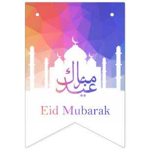 Colourful Rainbow Polygonal Eid Mubarak Mosque Bunting Flags