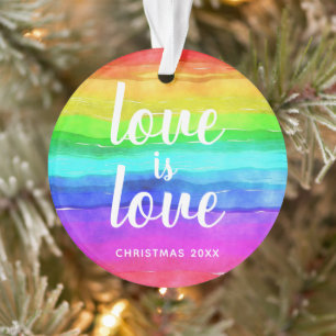 Colourful Rainbow Pride Love is Love Christmas Ornament