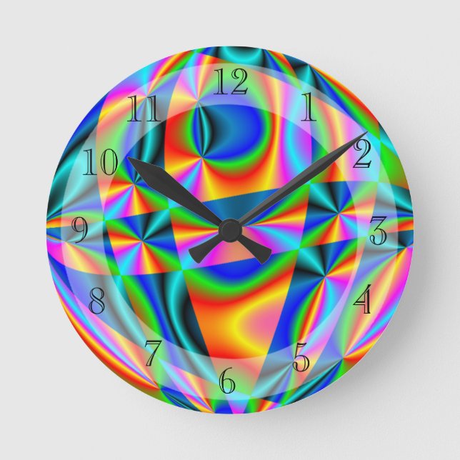 Colourful Rainbow Quilt Round Clock (Front)