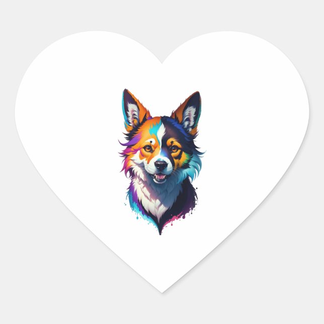 colourful rainbow realistic corgi dog design heart sticker (Front)