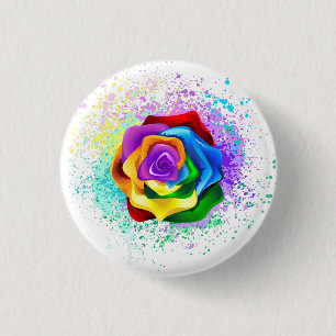 Colourful Rainbow Rose 1 Inch Round Button