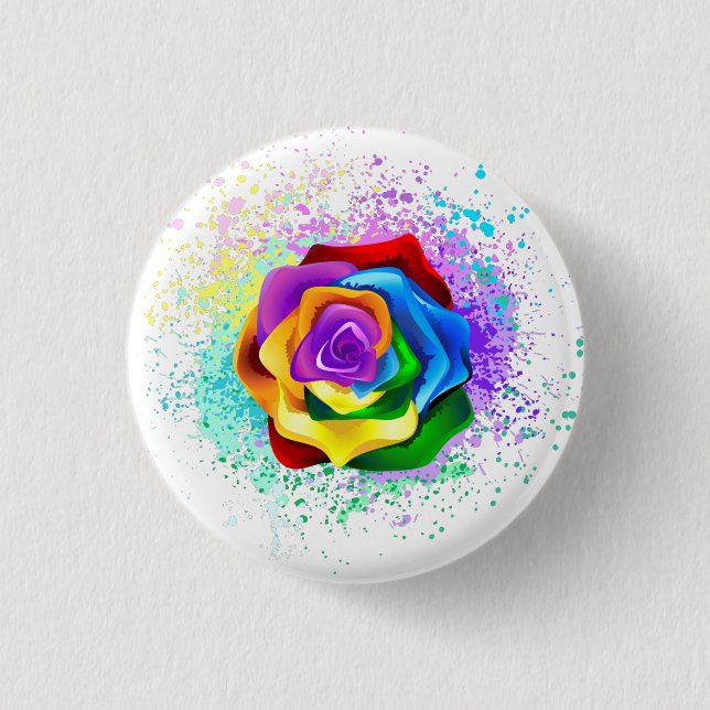 Colourful Rainbow Rose 1 Inch Round Button (Front)