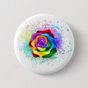 Colourful Rainbow Rose 2 Inch Round Button