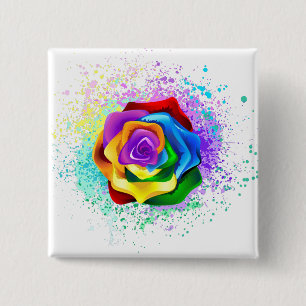 Colourful Rainbow Rose 2 Inch Square Button