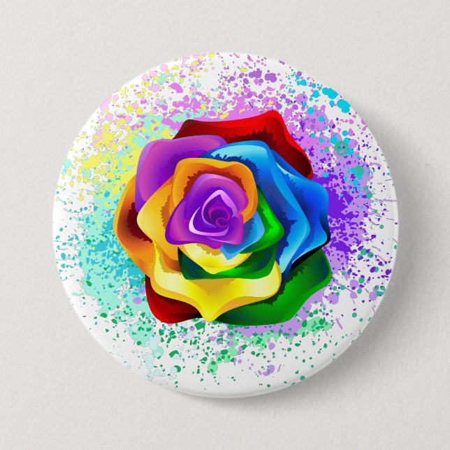 Colourful Rainbow Rose 3 Inch Round Button (Front)