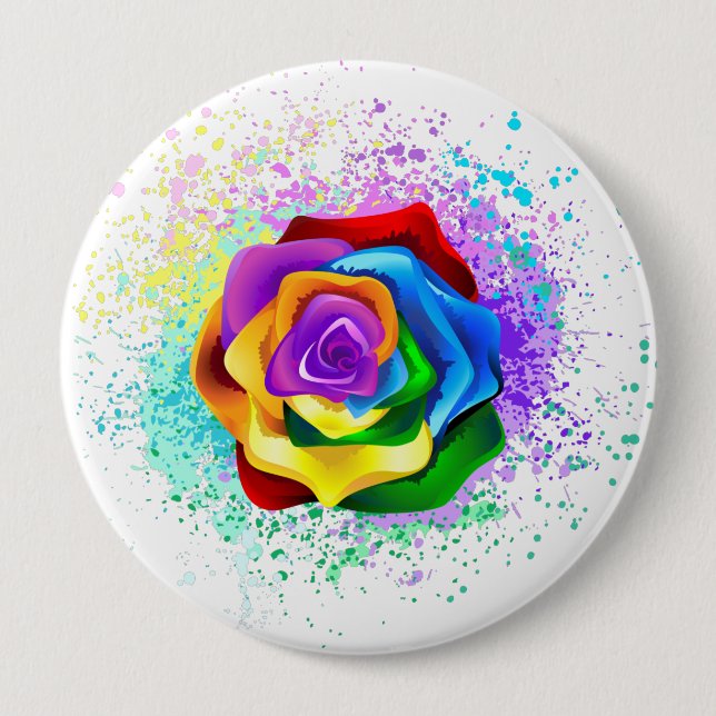 Colourful Rainbow Rose 4 Inch Round Button (Front)