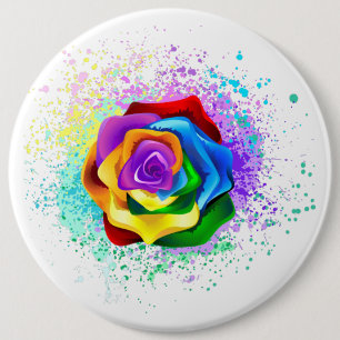 Colourful Rainbow Rose 6 Inch Round Button